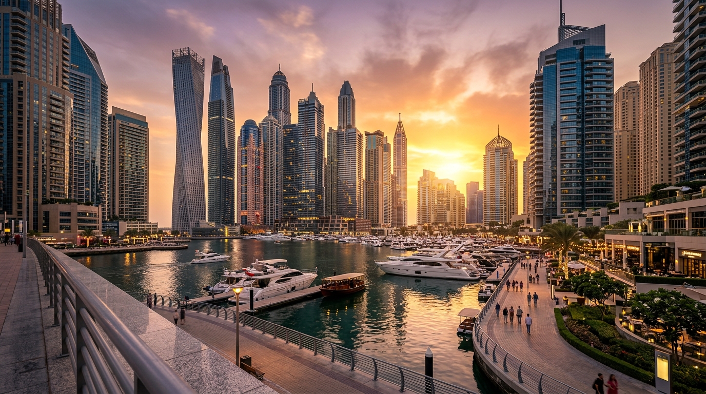 Dubai Skyline and Residential Waterfront Real Estate